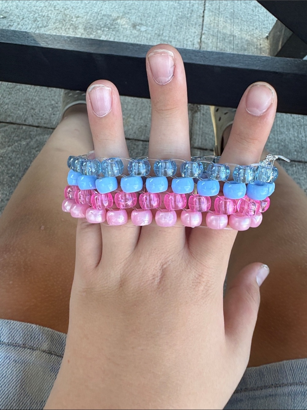 Handmade Blue and Pink Beaded Stretch Bracelet Set